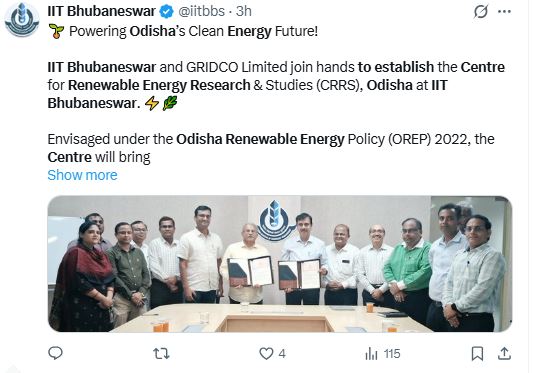 Odisha, IIT Bhubaneswar Join Hands to Launch Renewable Energy Research Centre